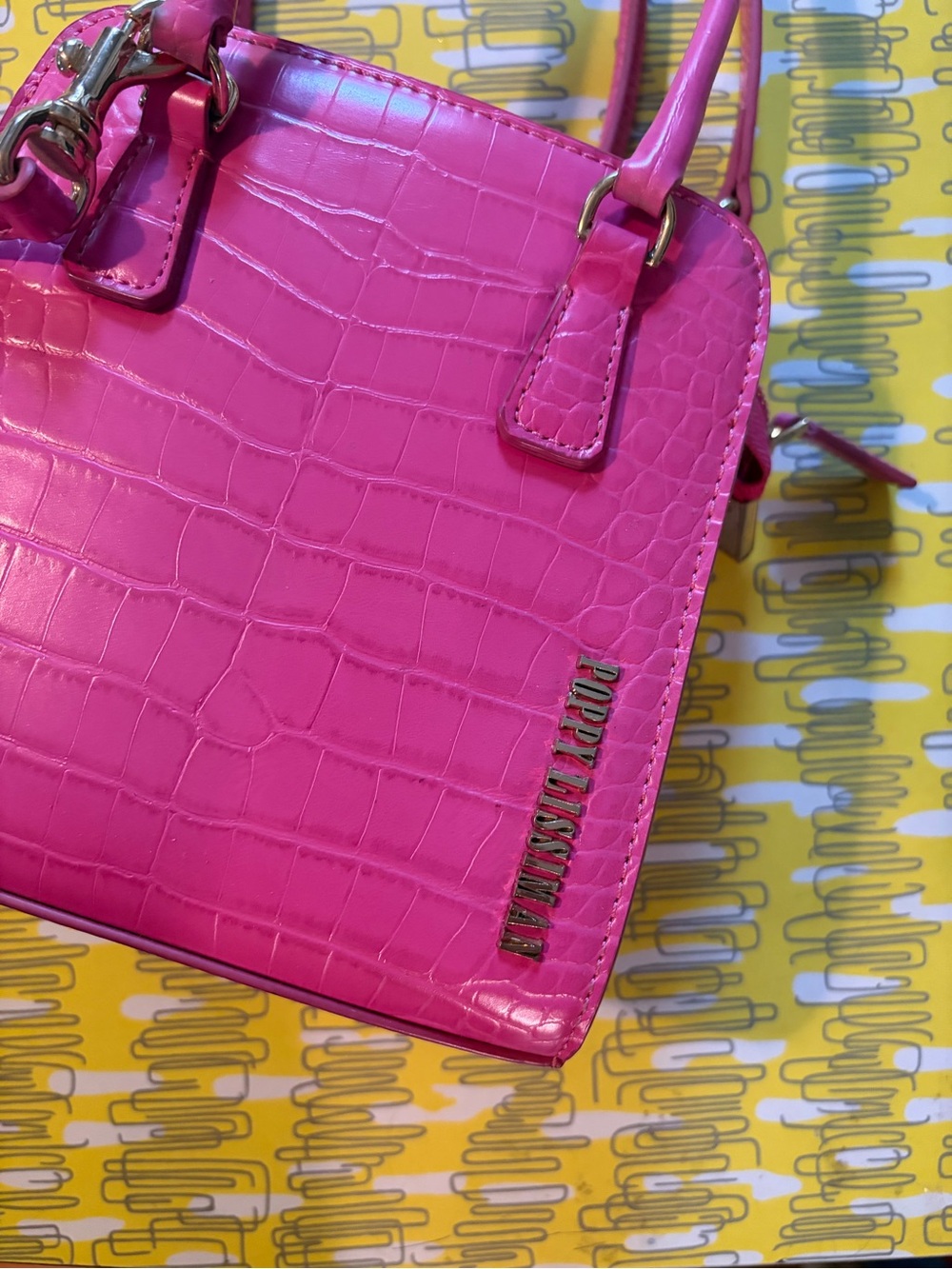 Poppy Lissiman Croc-Embossed Mini Top-Handle Bag in Hot Pink - Picture 2 of 6